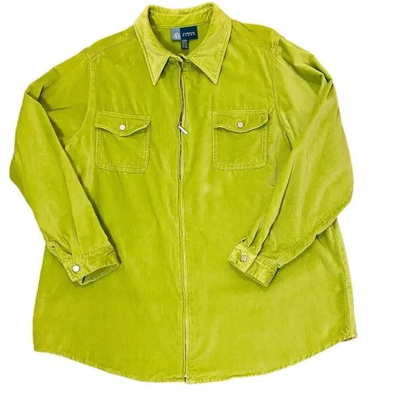 Avenue Blues Vibrant Green Velvet Full Zip Casual Cotton Jacket Women’s Sz 18/20 - Picture 1 of 8